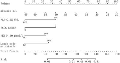 Construction of a nomogram model for predicting the outcome of debulking surgery for ovarian cancer on the basis of clinical indicators